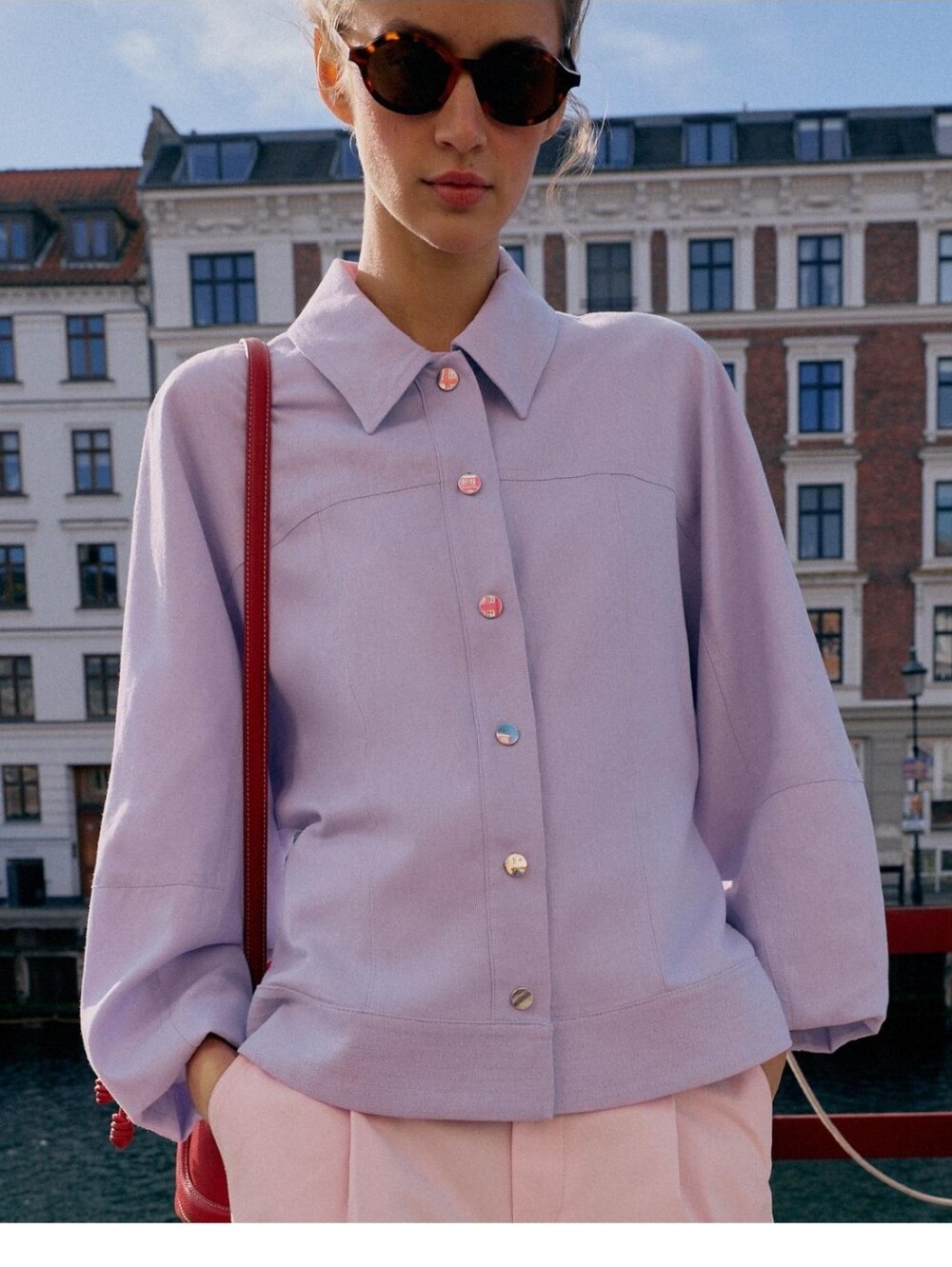 Zara Light Lavender Button-Front Shirt Jacket with Silver Buttons